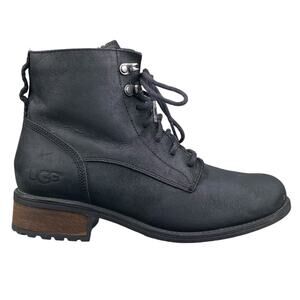 UGG Women’s Denhali Black Leather Lace Up Hiking Boot Size US 7